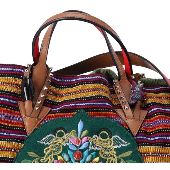 Christian Louboutin Mexicaba Tote Bag Green Orange Multi Jacquard Felt Leather - Picture 2 of 9